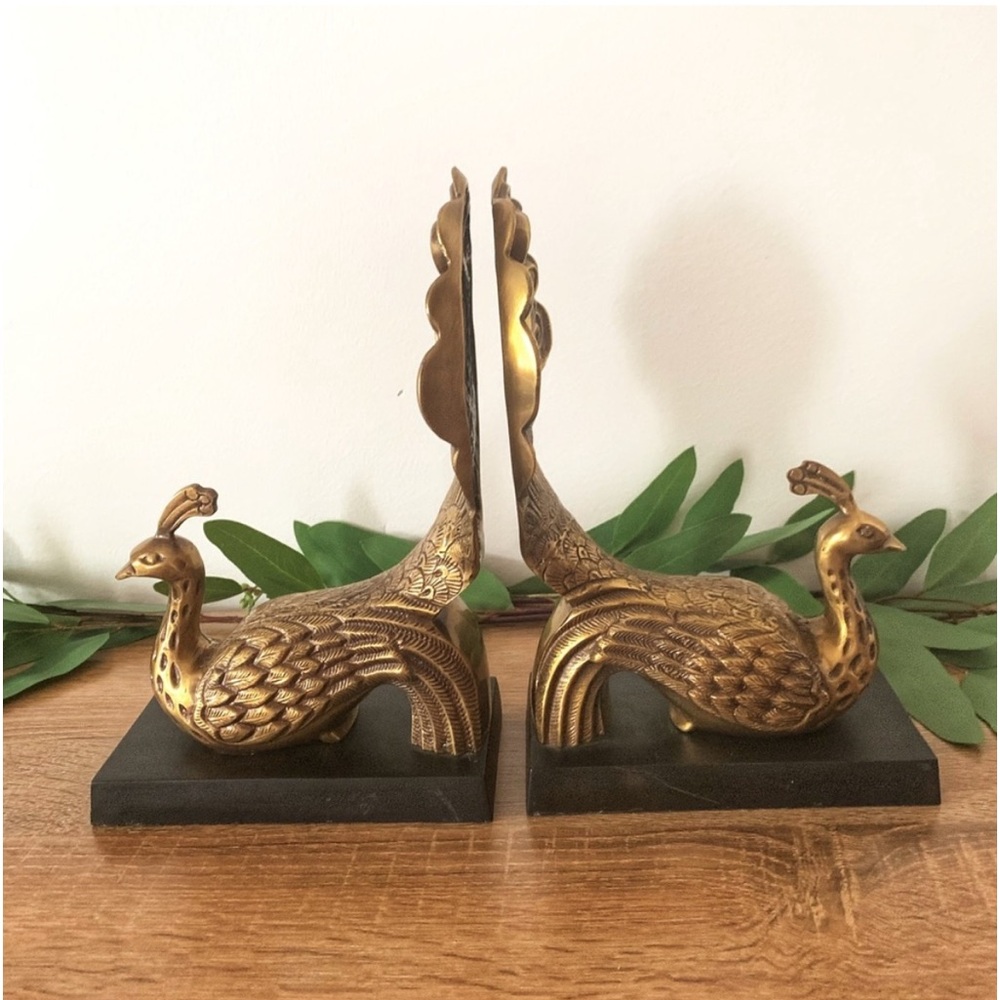 Brass Peacock Bookends Vintage Mid Century